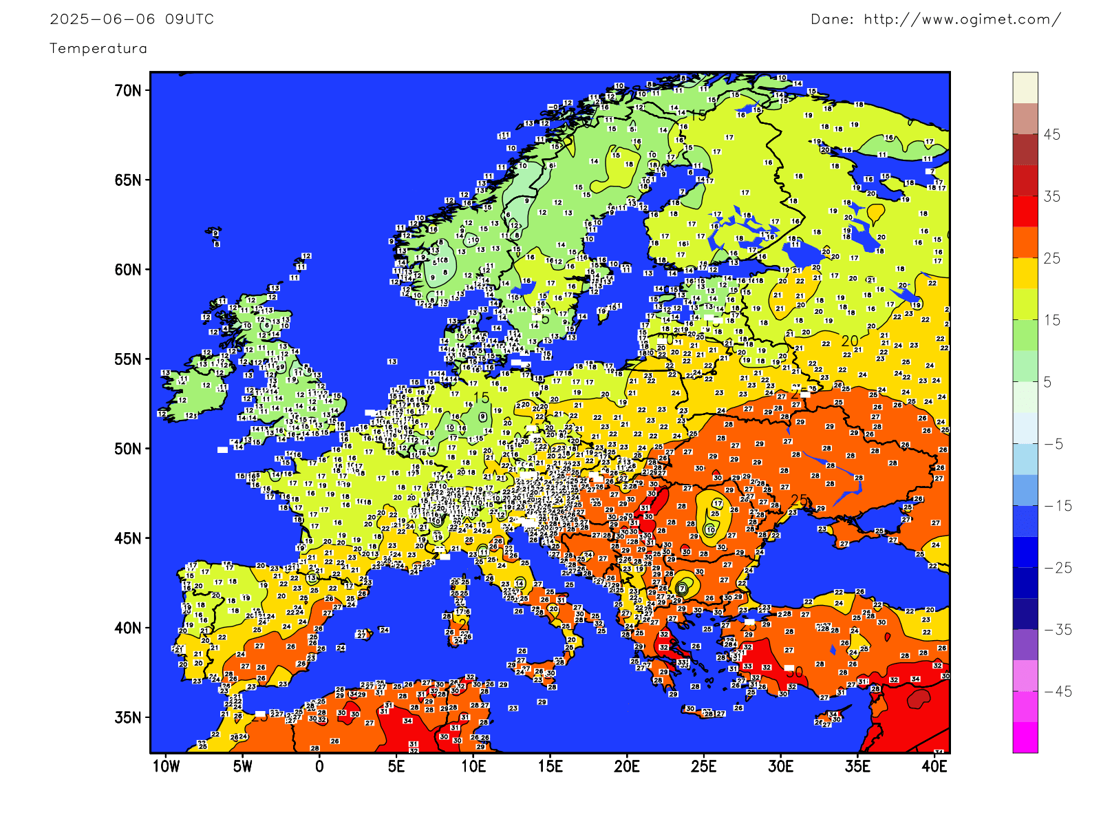 Meteo Tarragona El temps, les isobares i les temperatures a Europa