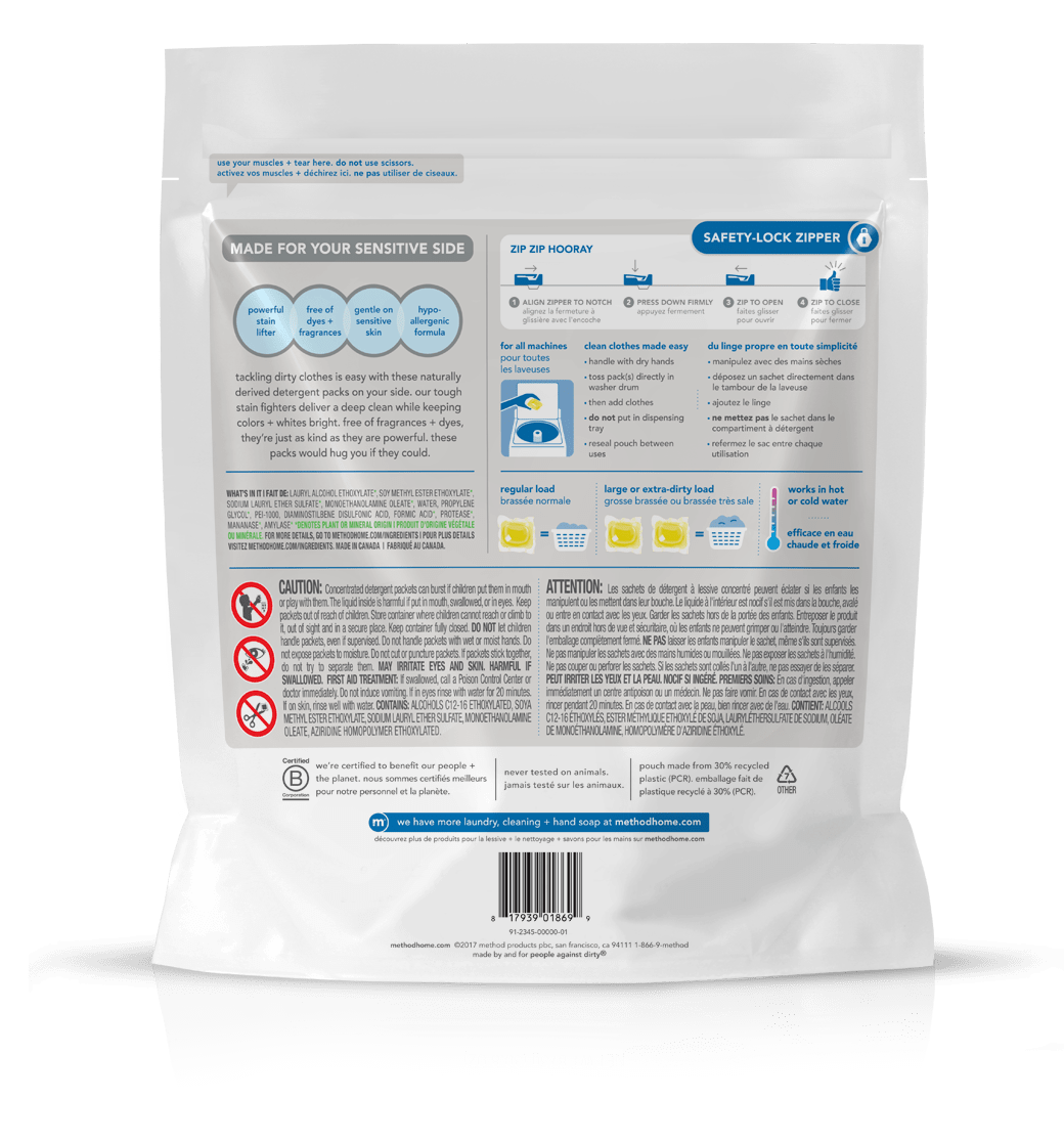 laundry detergent packs 42 loads free + clear method
