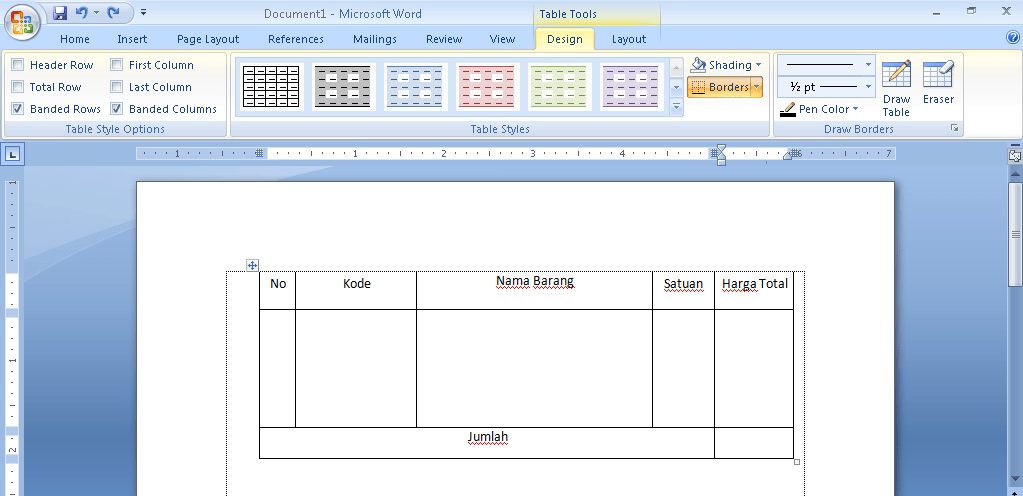 Cara Membuat Tabel di Microsoft Word 2007 sangat mudah
