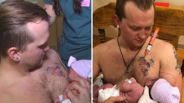 Devoted Dad Breastfeeds His Newborn Baby Using Fake Nipple