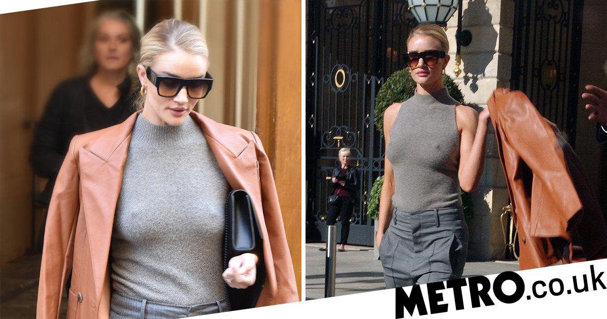 Rosie HuntingtonWhiteley steps out braless for Paris Fashion Week