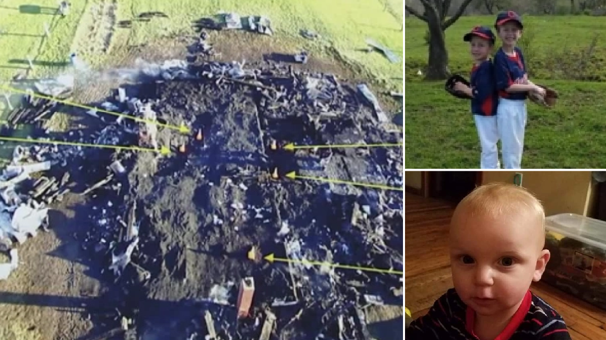 Burned out family home and three of the five kids whose bodies were found inside it 