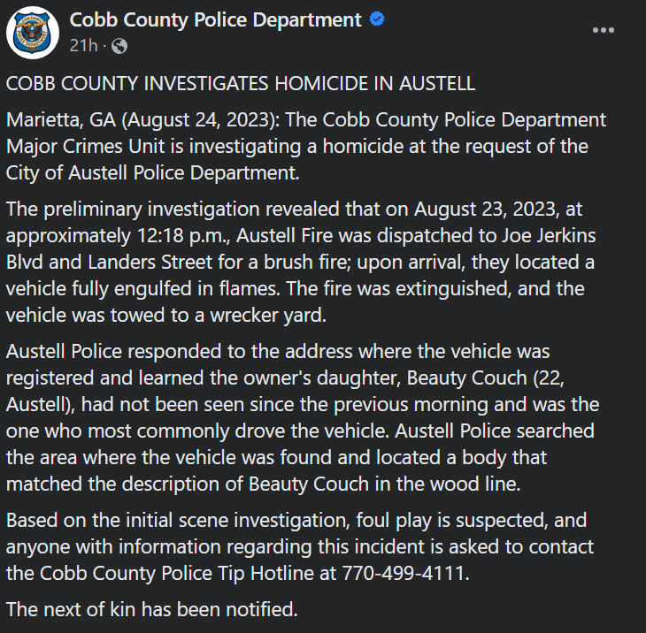 Beauty Couch dead Police suspect foul play over influencer's death