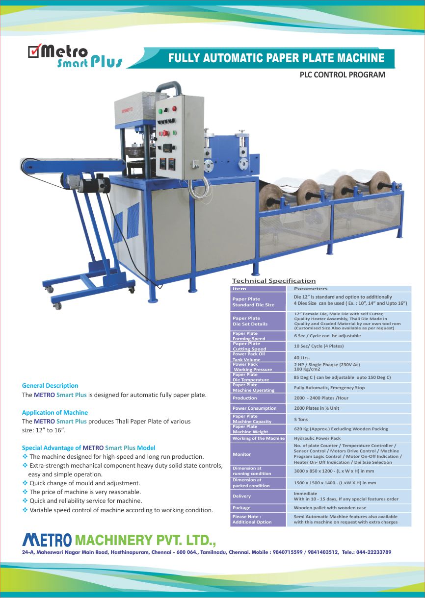 Fully Automatic Paper Plate Making Machine Metro Machinery