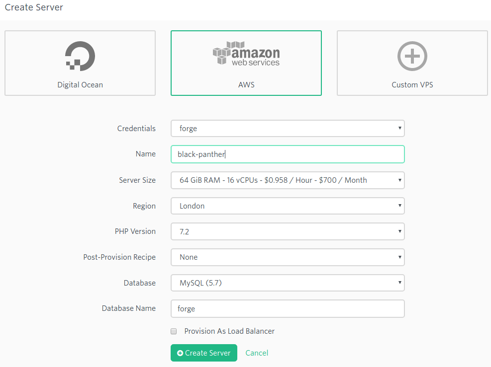 Using Laravel Forge with Amazon Web Services