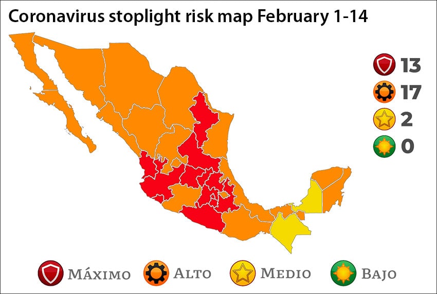 13 states are red on coronavirus risk map; the only green state goes yellow