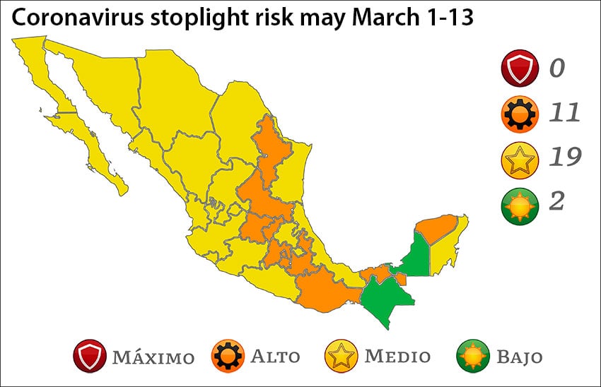 No red states on coronavirus map; yellow is predominant color