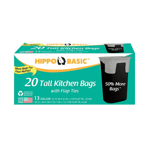 Hippo Sak 13 Gallon Trash Bag with Flaps Case 21 Units Mexmax