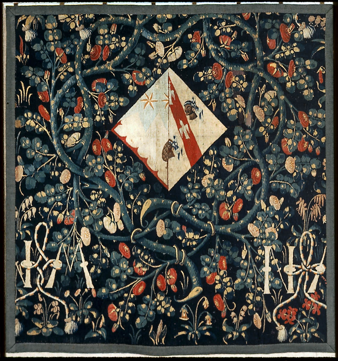Millefleurs Tapestry with a Lady's Coat of Arms (a fragment from a