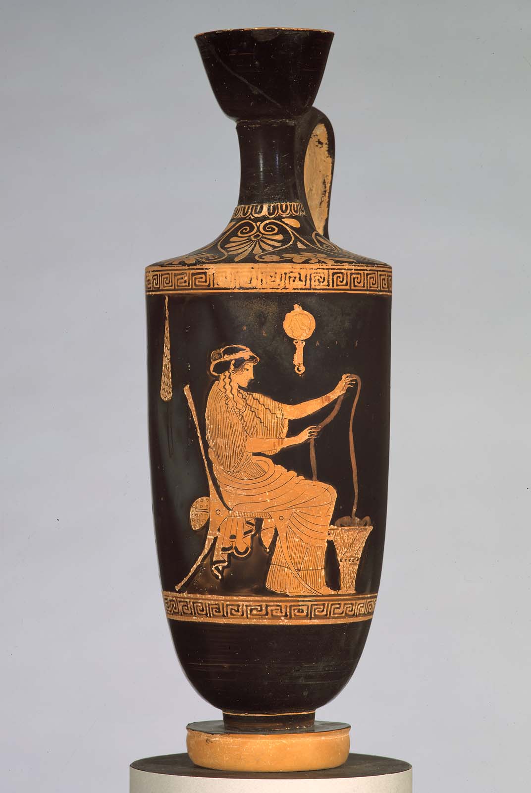 Oil flask (lekythos) with a woman working wool Museum of Fine Arts