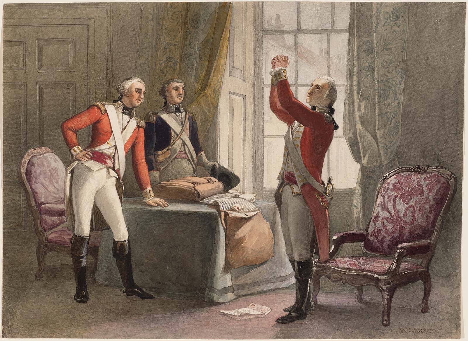 Washington in British Regular uniform and two