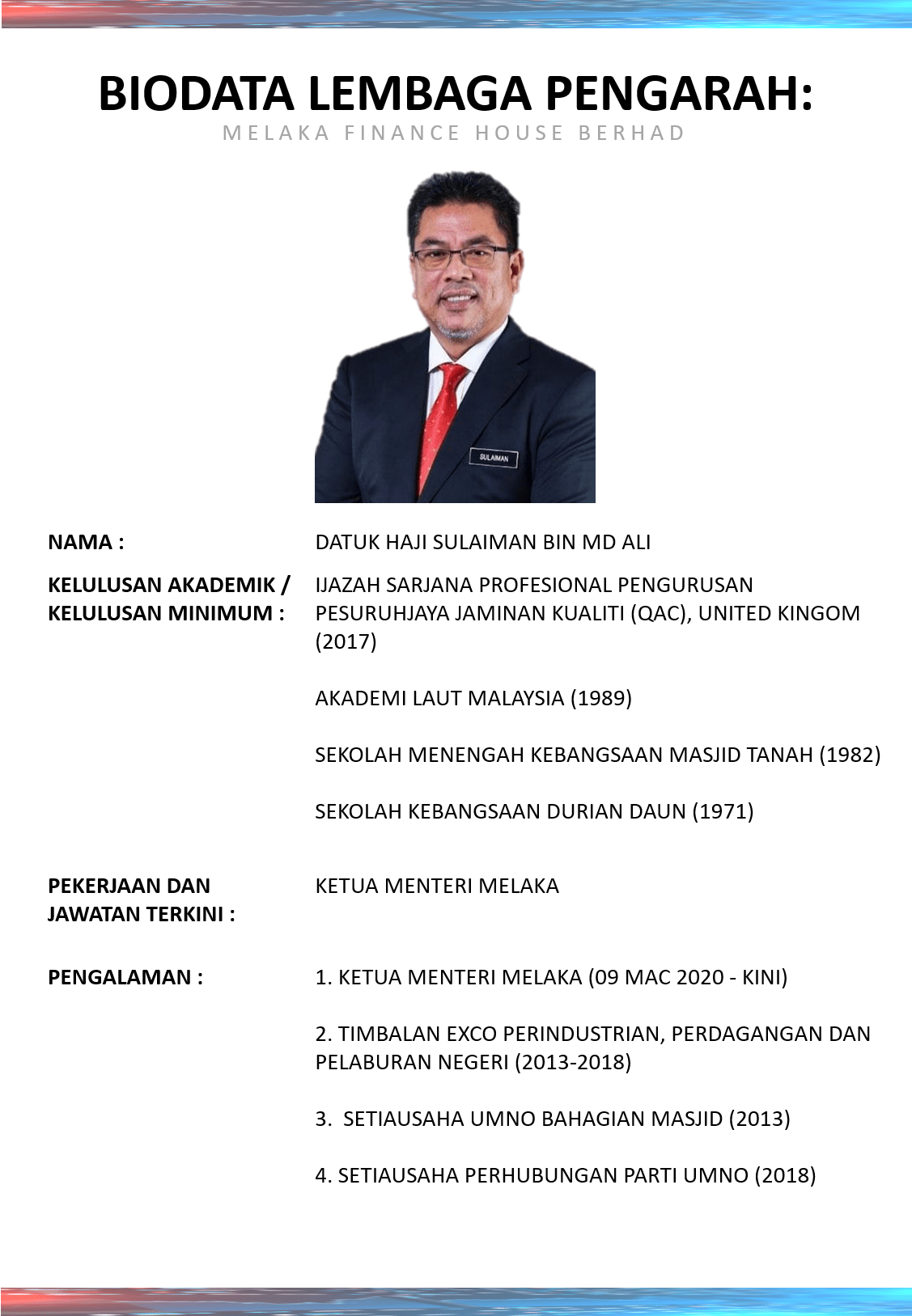 TENTANG KAMI Melaka Finance House Berhad