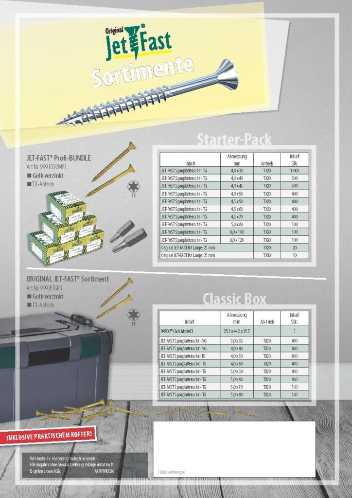 Jet-Fast_Sortimente – MFI Metall + Fastening Industrie GmbH