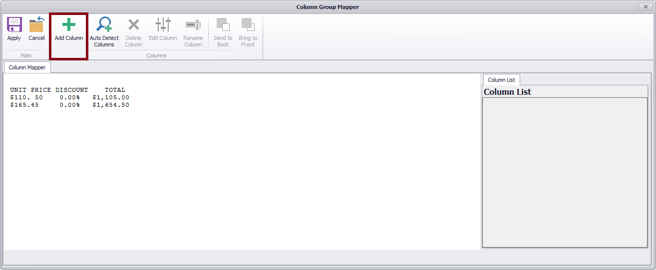 Adding Column Zones in the Column Group Mapper