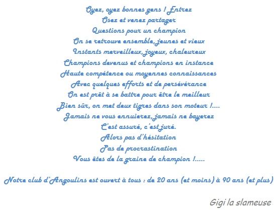 Club Questions pour un Champion d'Angoulins s/mer Le jeu