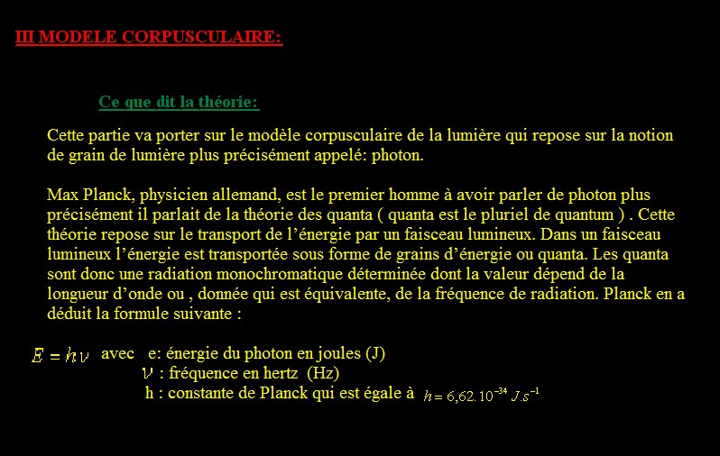 La Lumière Modèle Corpusculaire