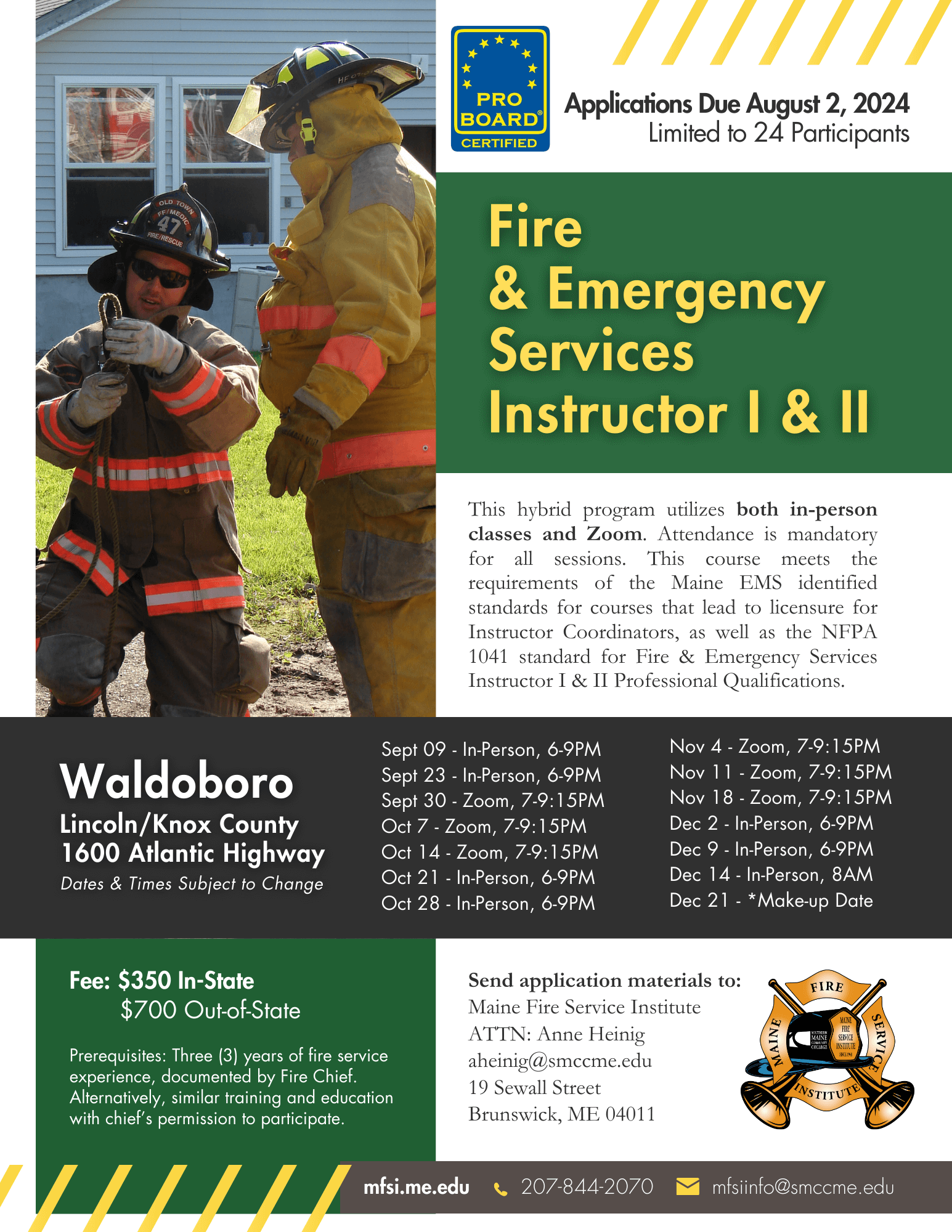 Fire & Emergency Services Instructor I/II (Waldoboro) Maine Fire
