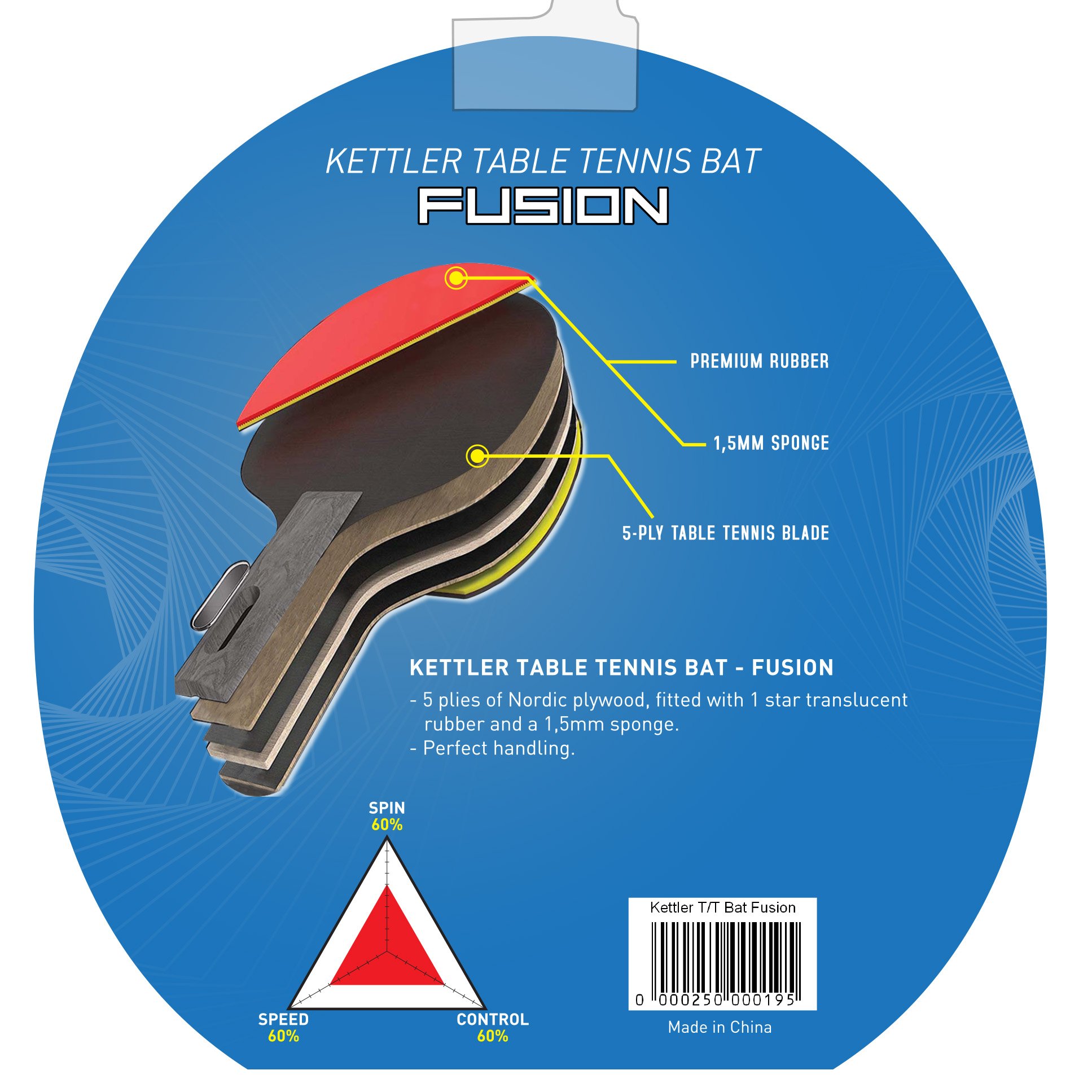 KETTLER TENNIS TABLE BAT / PING PONG BAT FUSION MG Sports & Music