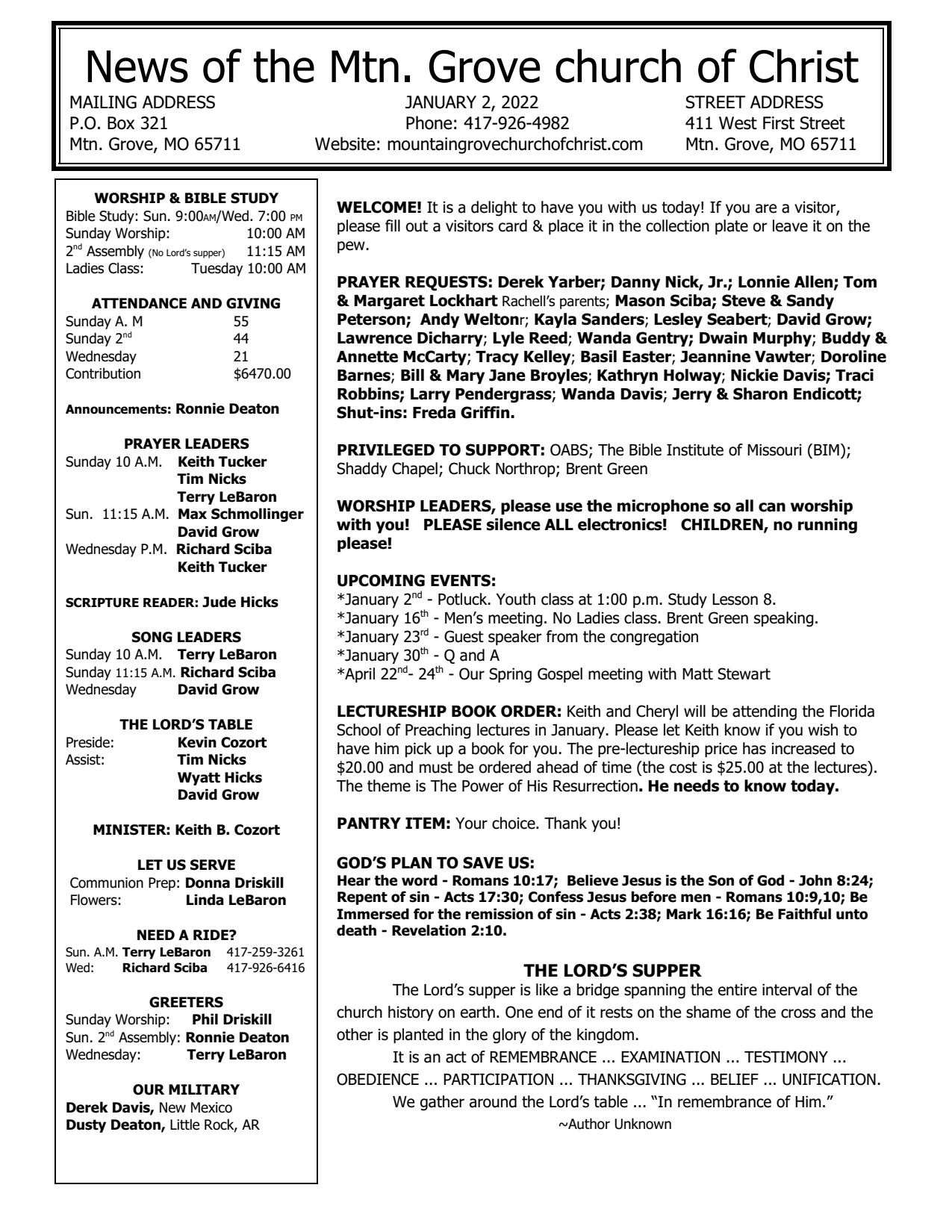 Bulletin 20220102 Copy Mountain Grove Church of Christ