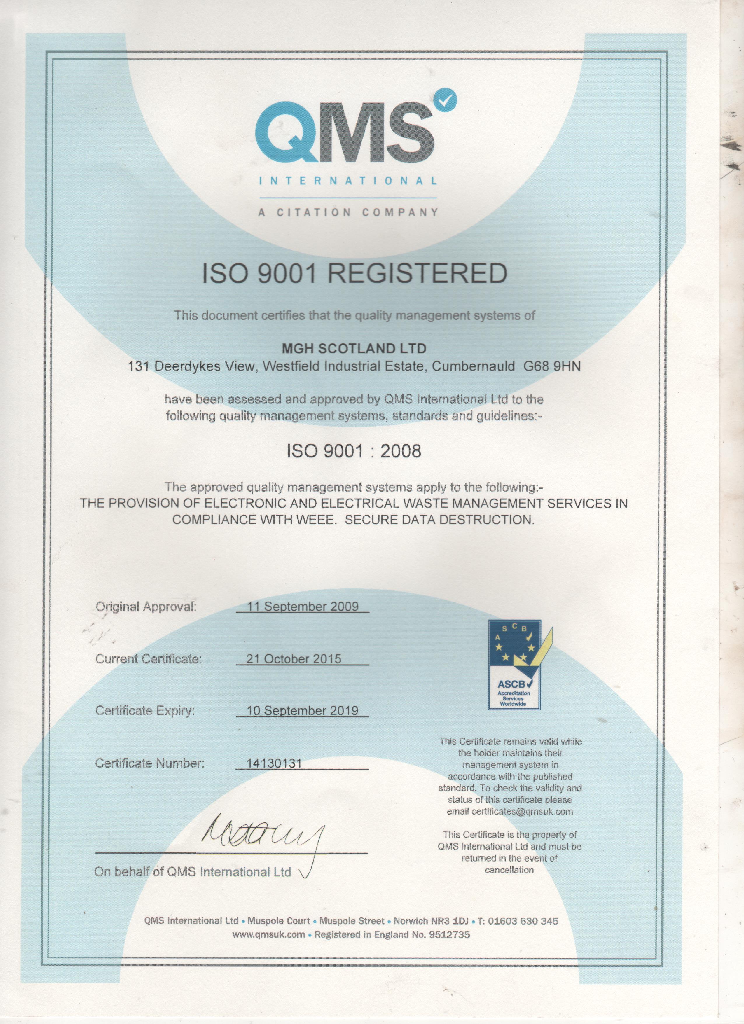 MGH Scotland Official Waste Management Licences and Certificates