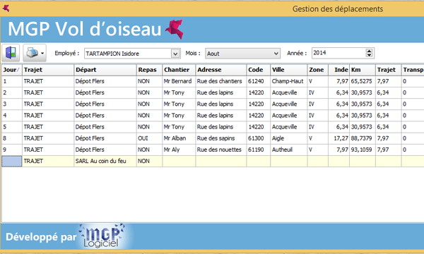 MGP Vol d'oiseau, logiciel de calcul d'indemnité de petit trajet
