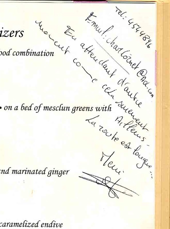 Monte Carlo Menus Desert Inn Las Vegas Nevada 2000 signed Cristophe