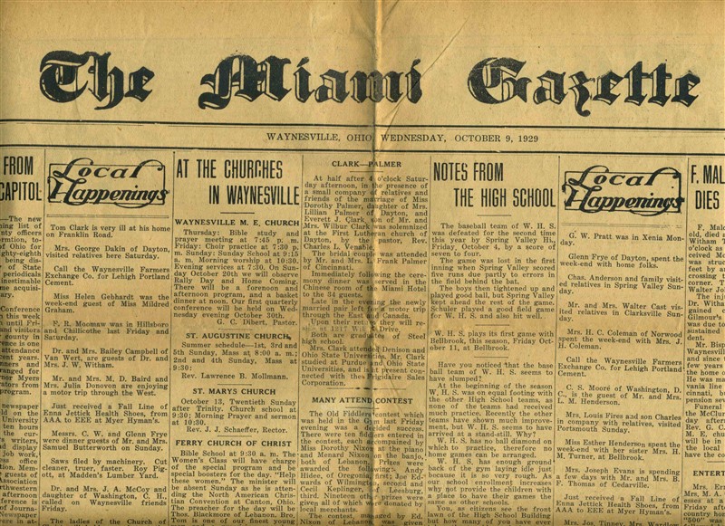 The Miami Gazette Newspaper Waynesville Ohio October 2, 1929 Rexall