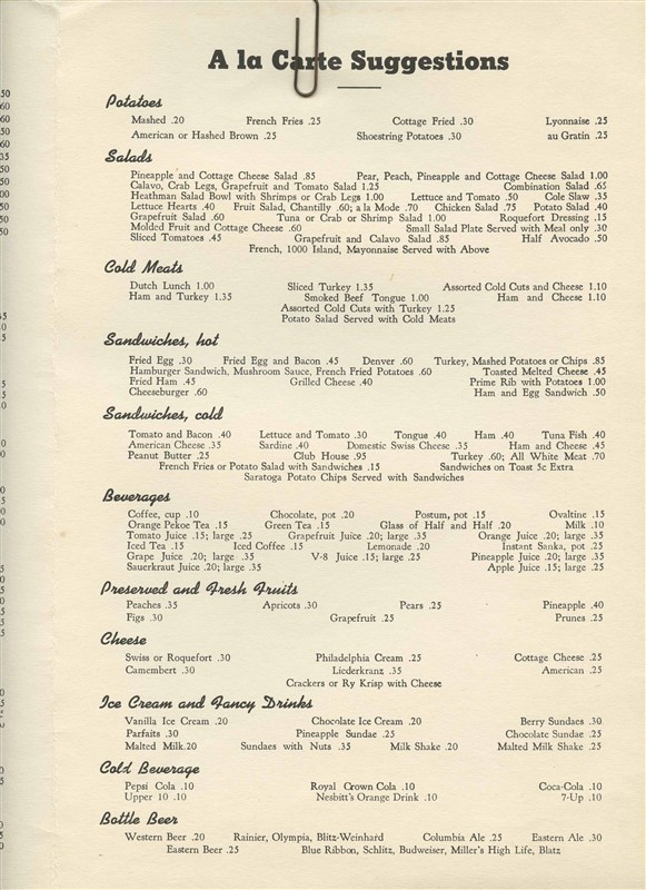 The Heathman Hotel Menu SW Broadway Portland Oregon 1949 Grill Room