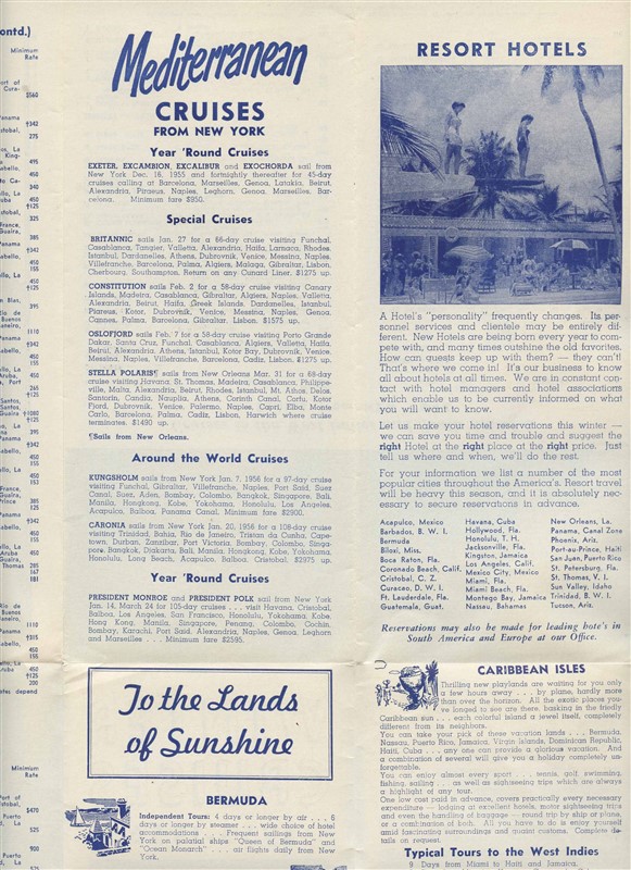 Winter Cruises Brochure 1955 1956 Cunard Holland America Matson eBay