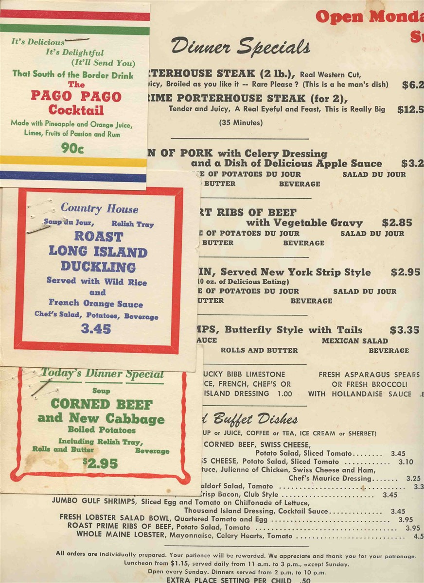 Topinka's Country House Menu 7 Mile Road Detroit Michigan 1960's eBay