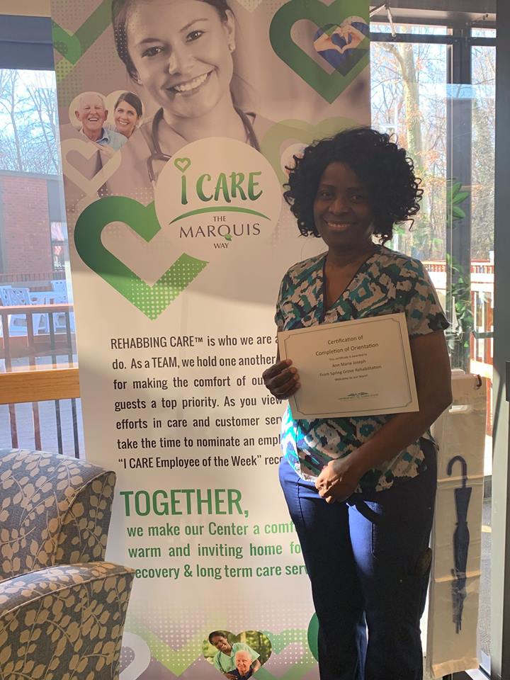 Employee Completes Orientation Spring Grove Rehabilitation