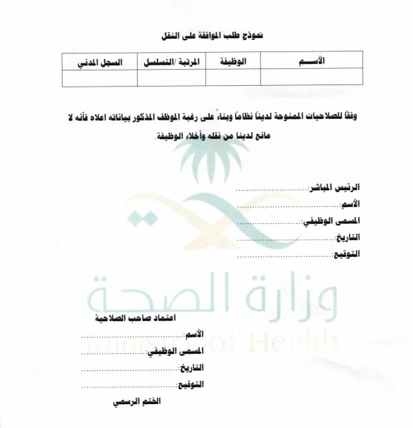 خطاب نقل موظف او موظفة من منطقة الى اخرى مخطوطة