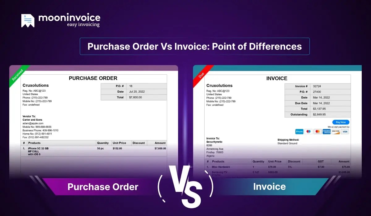 What's the Difference Between Purchase Order and Invoice Moon Invoice