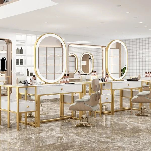 MiMirror Double Sided Oval Salon Mirror with Table MiMirror