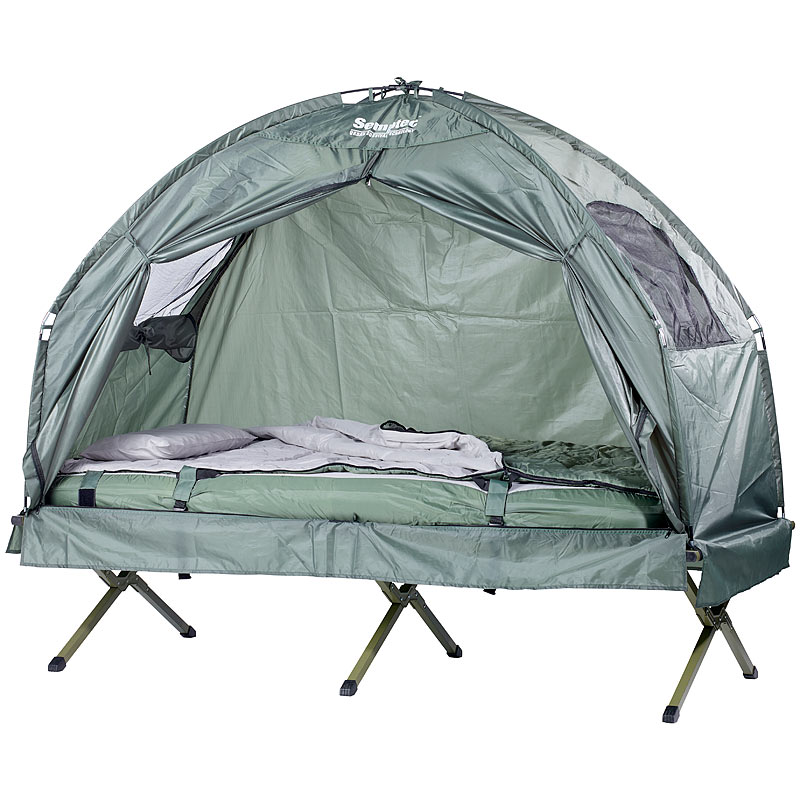 Zeltbett 4in1Zelt mit Feldbett, SommerSchlafsack und Matratze