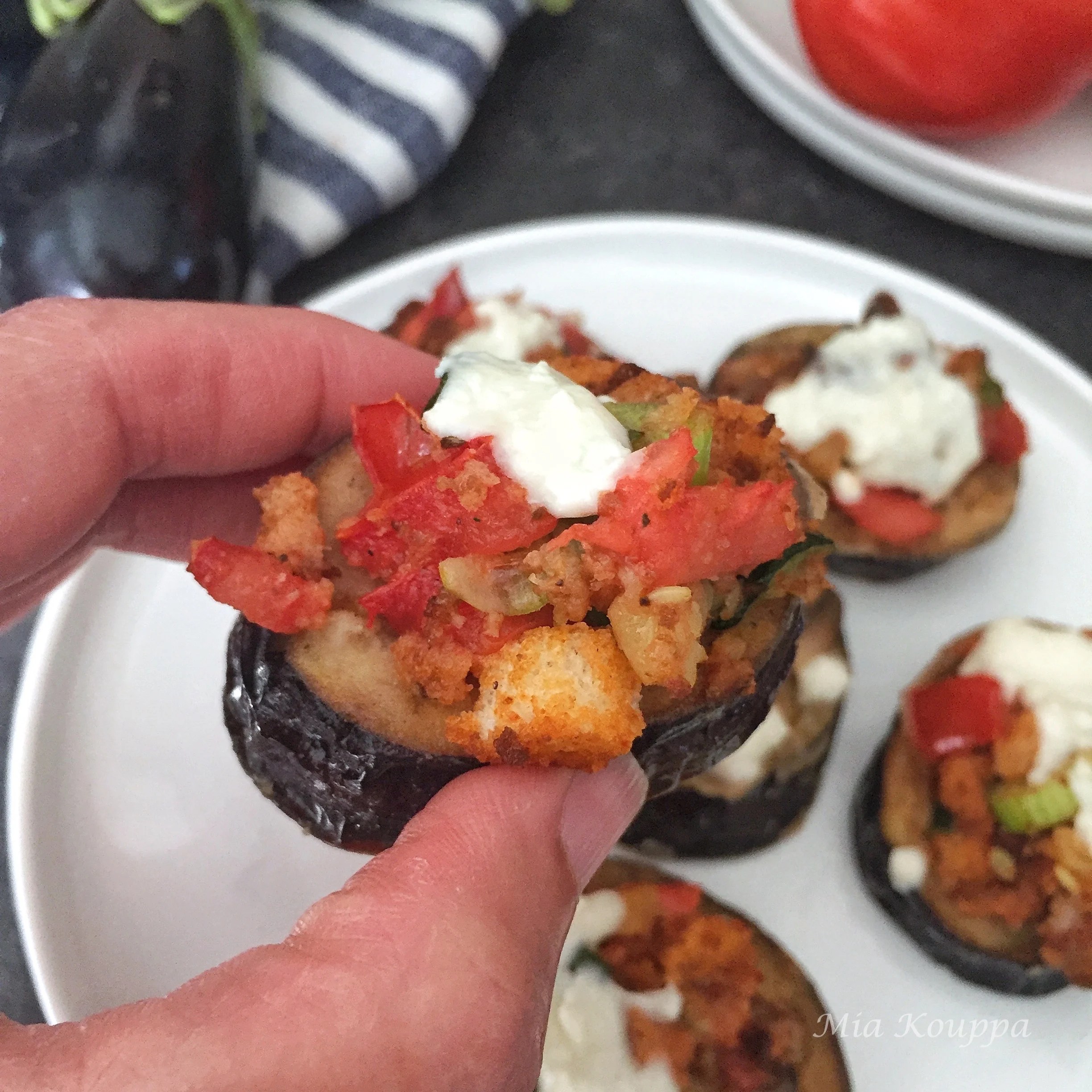 Fried eggplant bruschetta Mia Kouppa