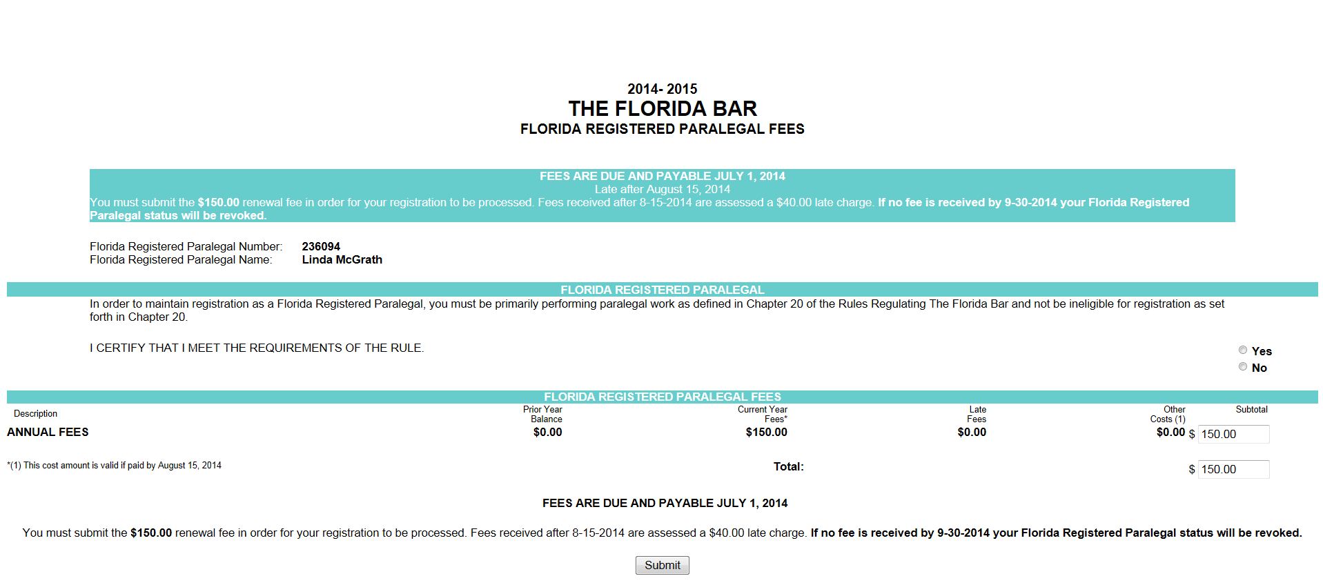 Florida Bar Dues how to check your status (and remember to pay)