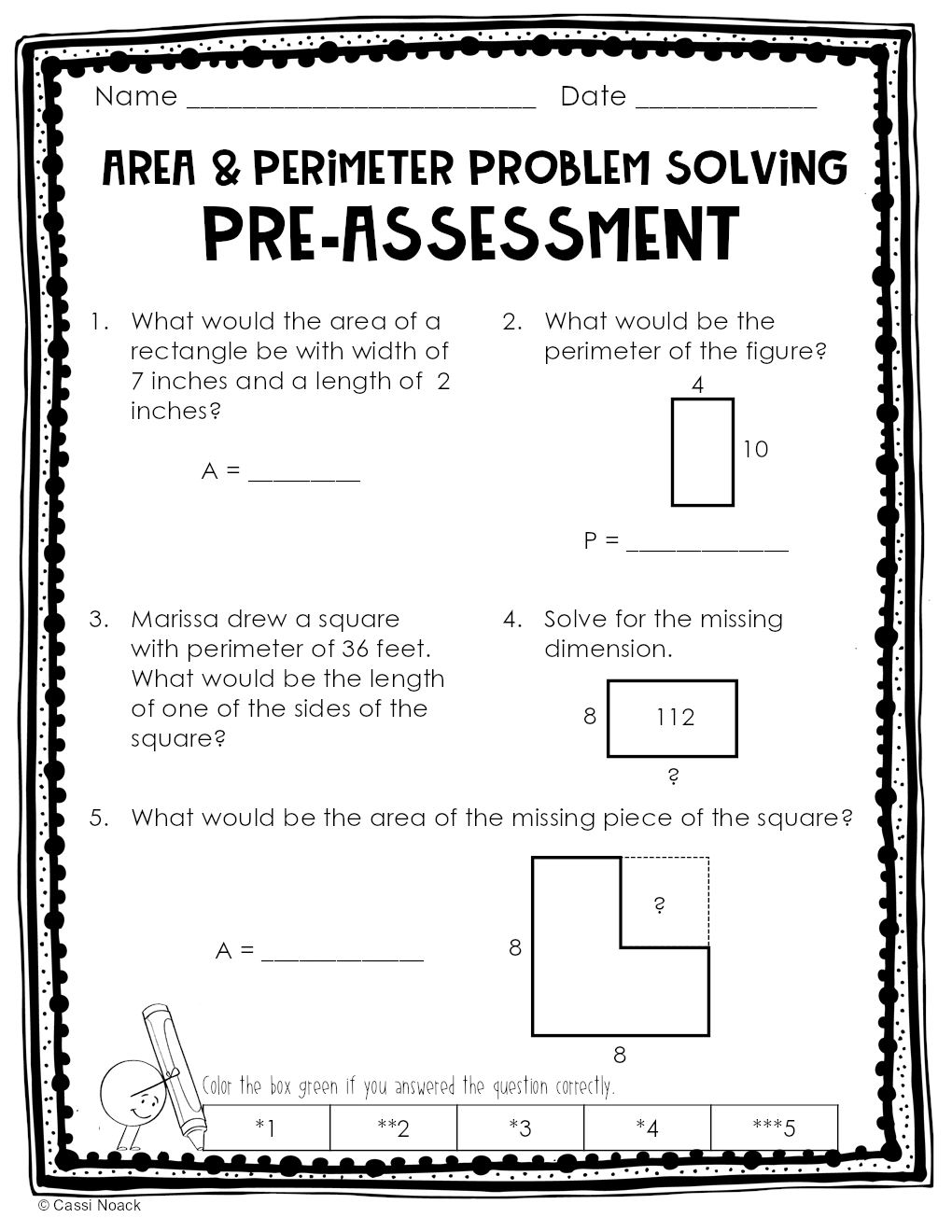 Area and Perimeter Problem Solving - Pre-Assessment - Minds in Bloom