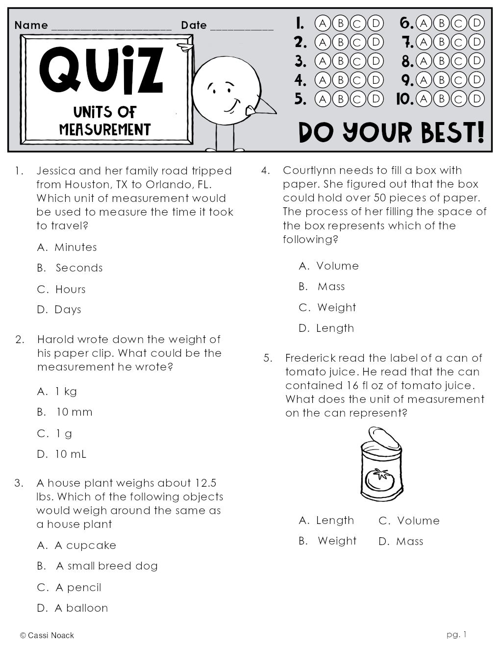 Units of Measurement QUIZ Minds in Bloom Unlimited