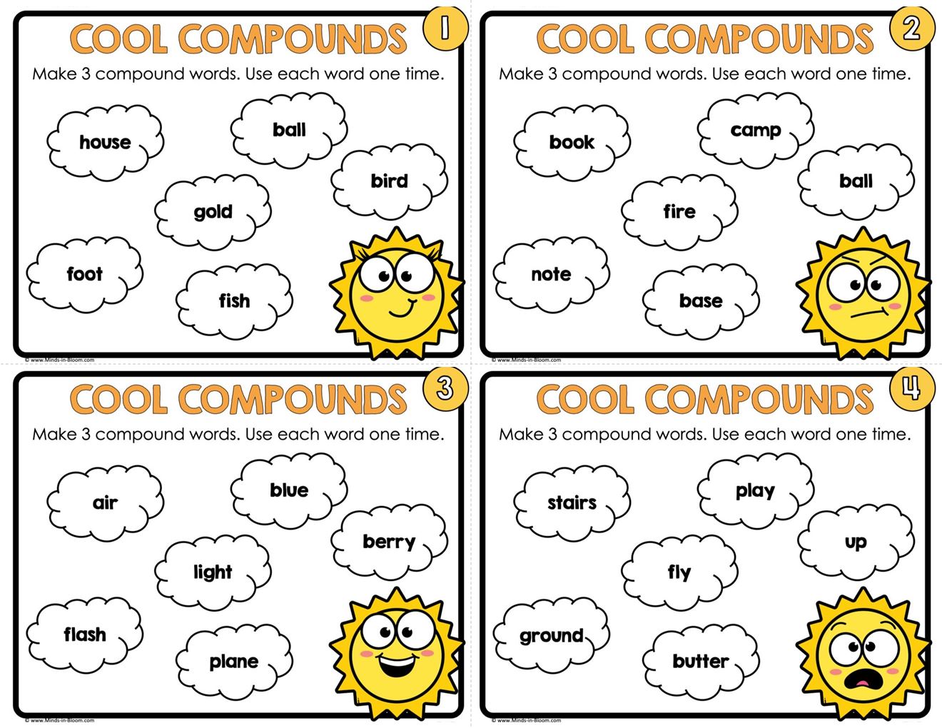 Compound Words Task Cards COLOR Minds in Bloom Unlimited