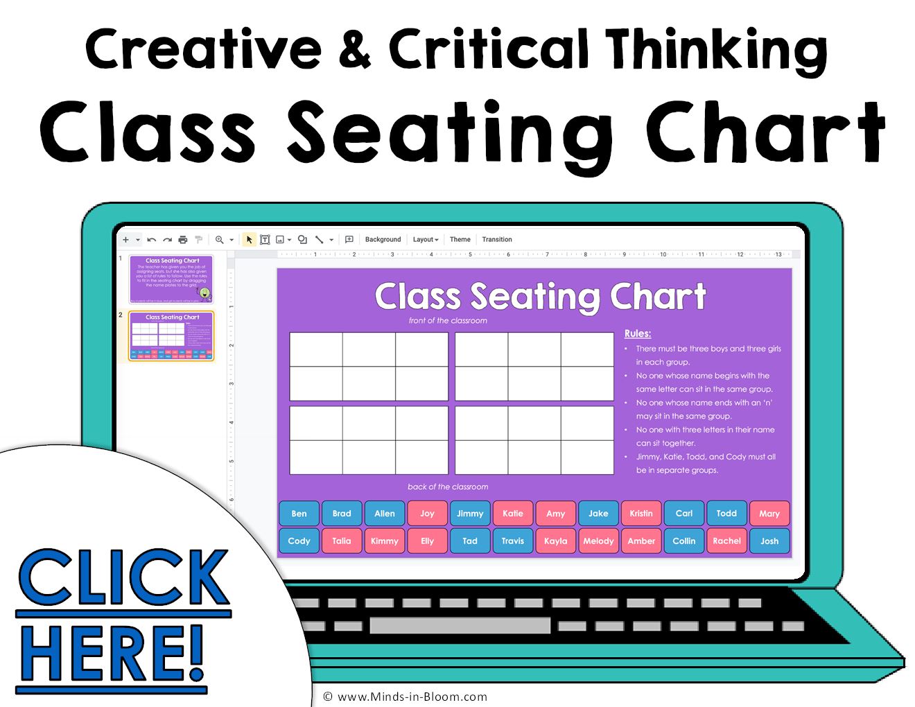 Google Slides Critical & Creative Thinking Class Seating Chart