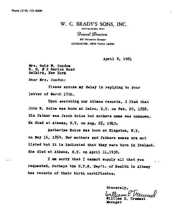 Greene County New York Boice Families