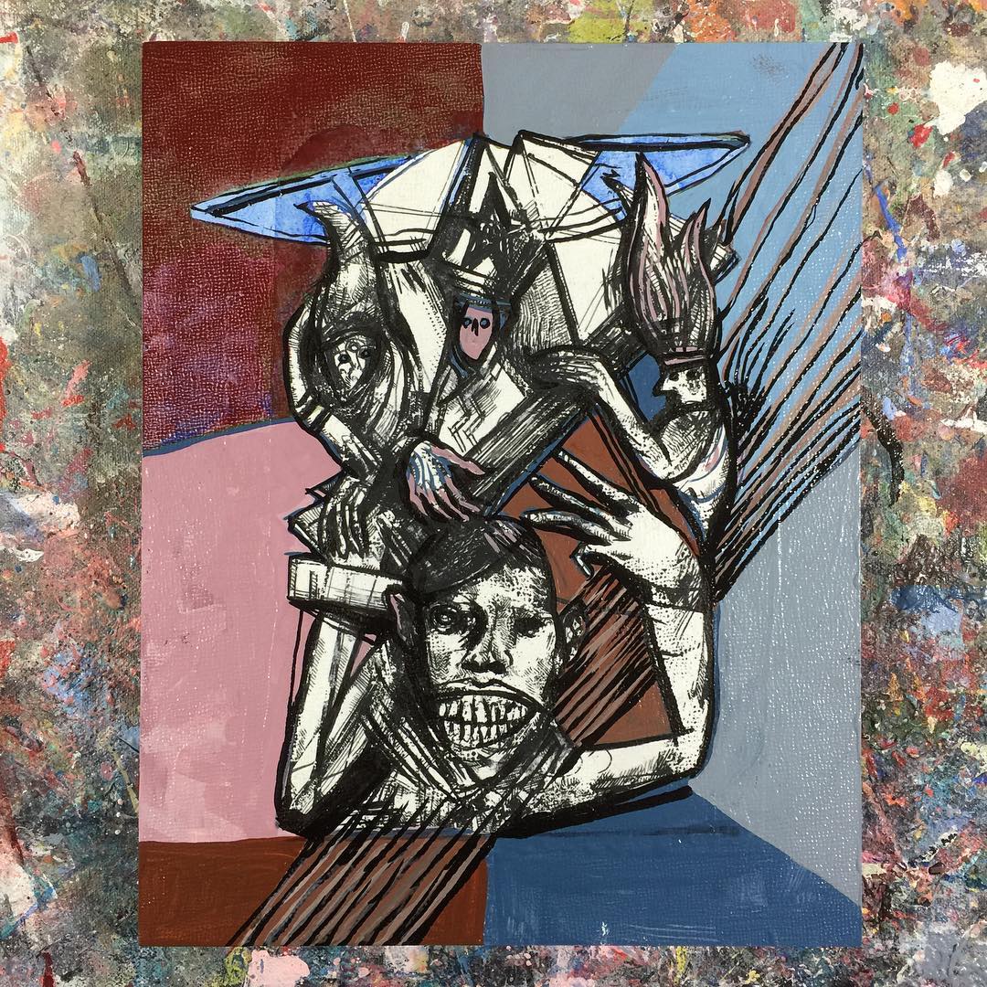 Stringed Instrument. painting in progress. Michael Herring