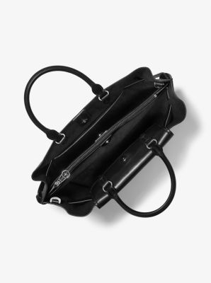 Michael Kors Hamilton Legacy Large Metallic Logo Stripe Belted Satchel