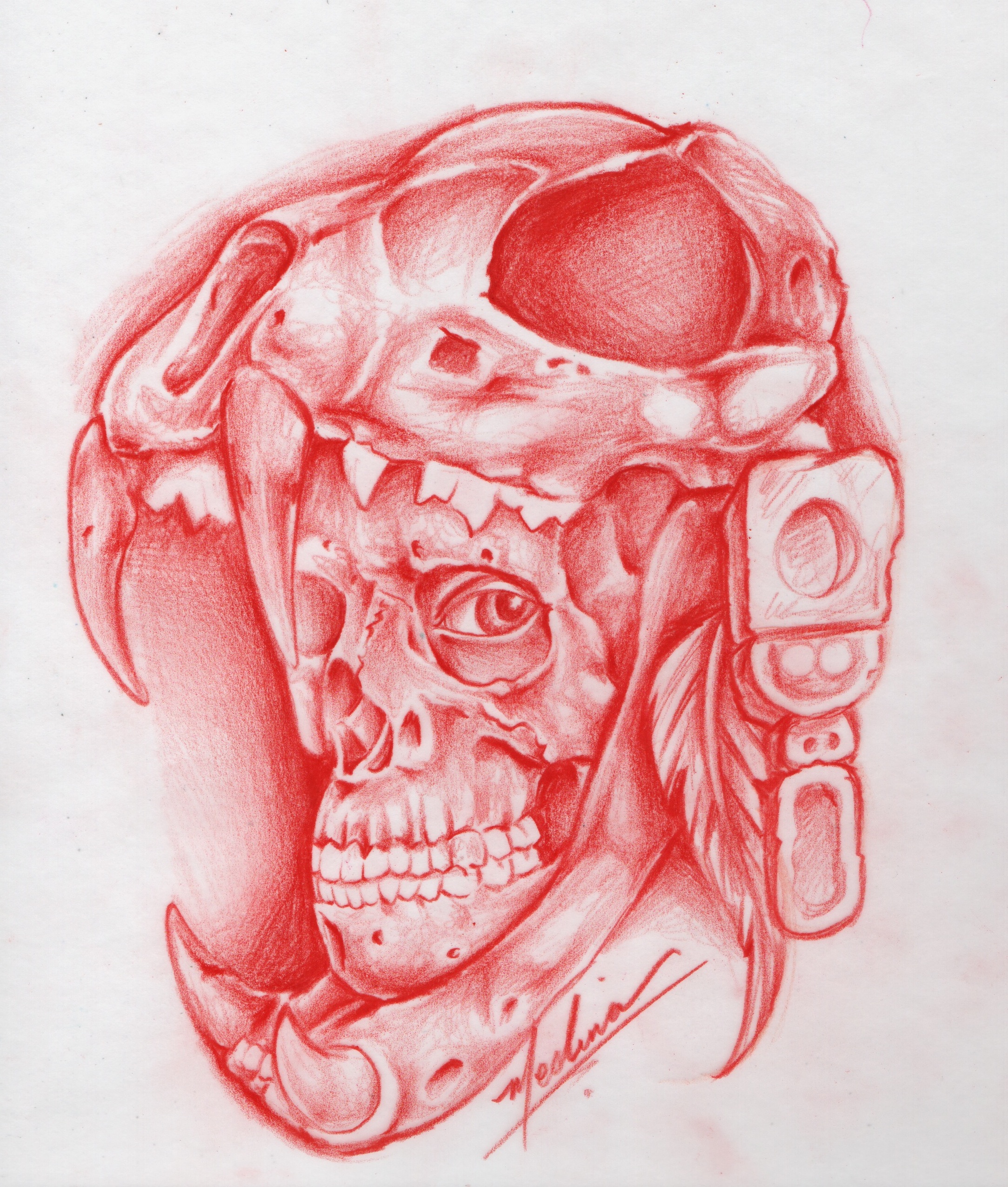Aztec Warrior Skull Drawing – Michael Medina Art 2553_x_2167_jpg