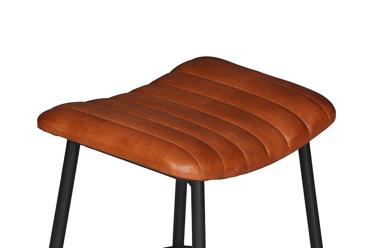 Vintage Antique Brown Leather Low Stool Black Leg Archives