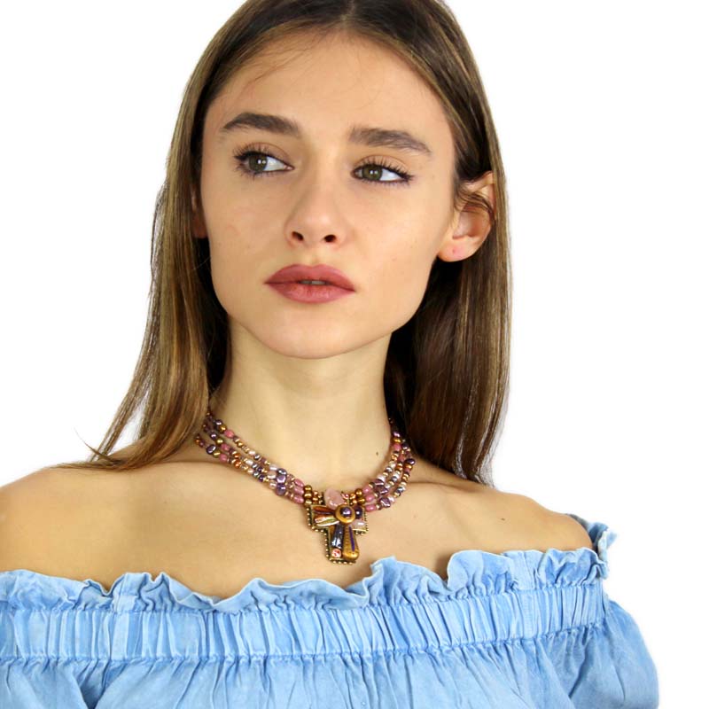 Large Moon Flower Cross Necklace Michal Golan