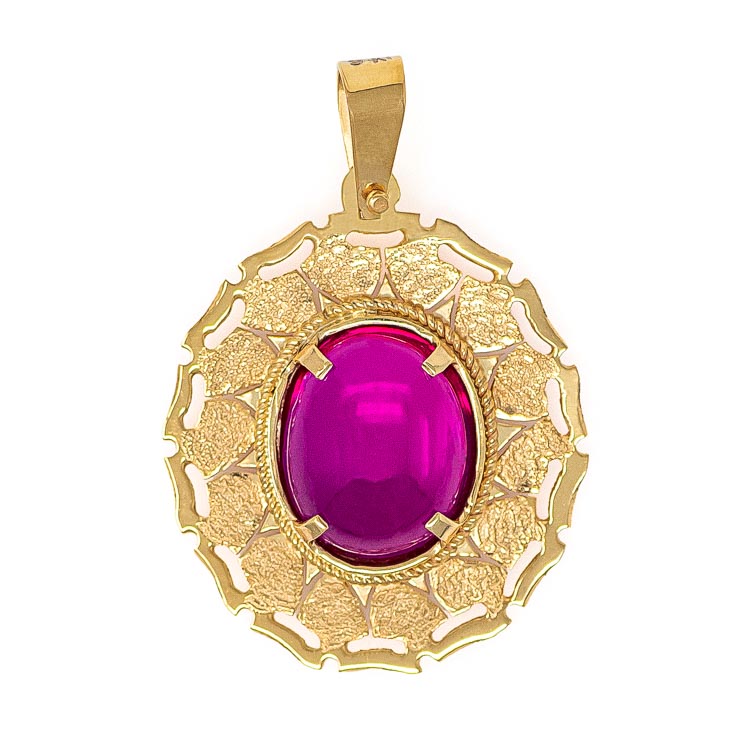 Handmade Yellow Gold 9kt Pendant with Synthetic Ruby Michalis Diamond Gallery