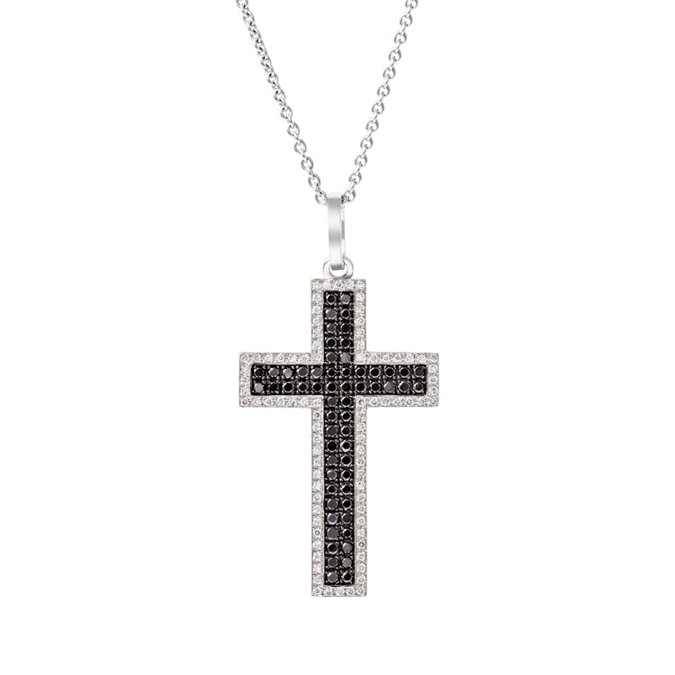 White Gold Cross with Black & White Diamonds Michalis Diamond Gallery