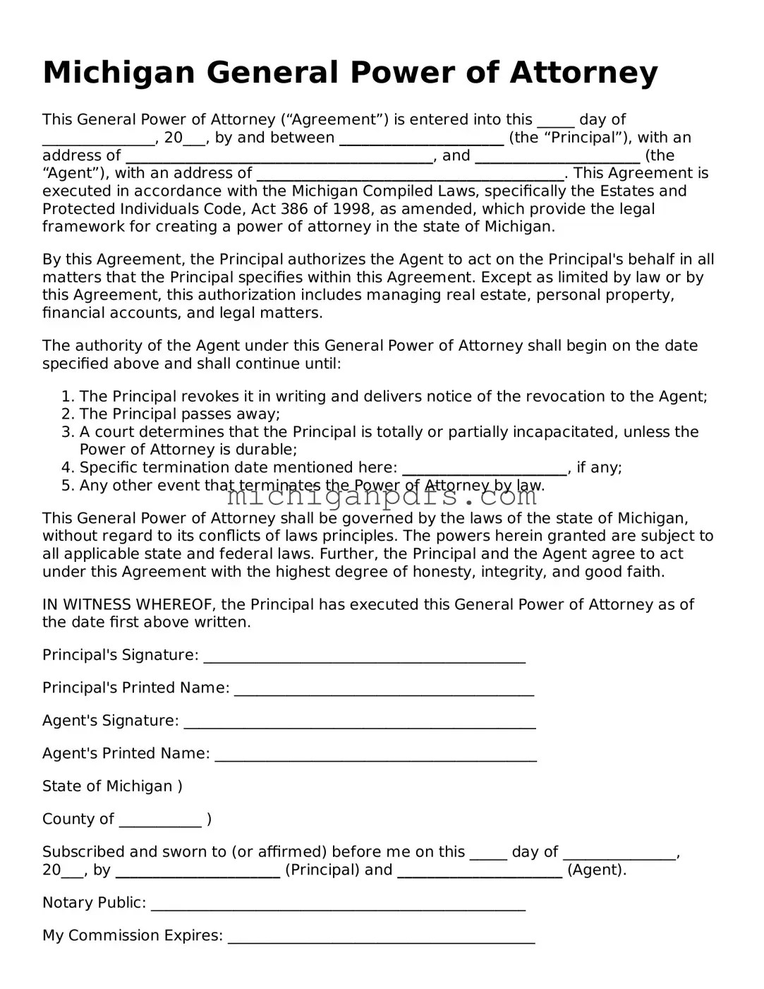 Printable Michigan General Power of Attorney Template • Michigan PDF Forms(07)